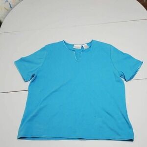 Worthington Womens T-Shirt Blue Short Sleeve Notch Neck Stretch Pullover‎ Tee XL